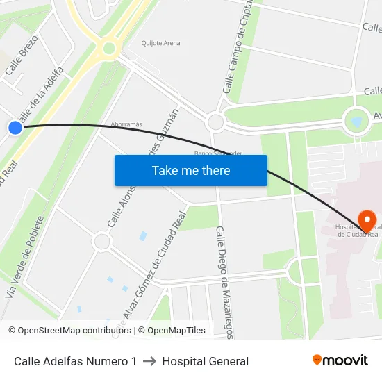 Calle Adelfas Numero 1 to Hospital General map