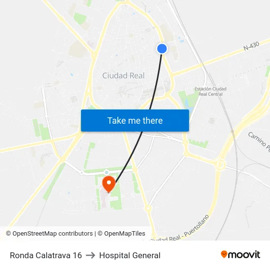 Ronda Calatrava 16 to Hospital General map