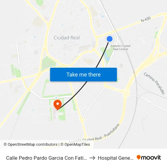 Calle Pedro Pardo Garcia Con Fatima to Hospital General map