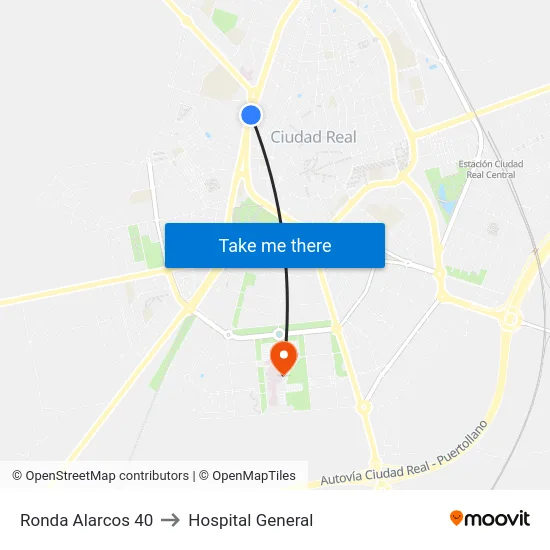 Ronda Alarcos 40 to Hospital General map