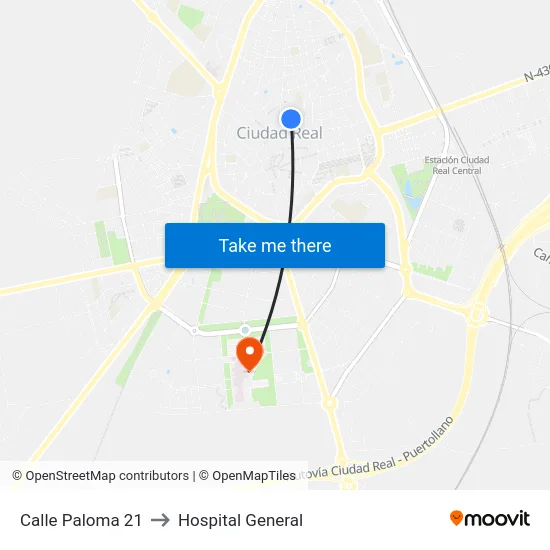 Calle Paloma 21 to Hospital General map