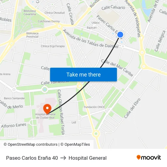 Paseo Carlos Eraña 40 to Hospital General map