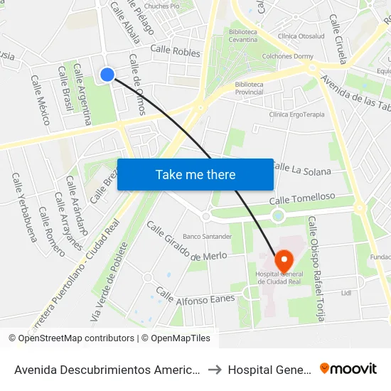 Avenida Descubrimientos America 7 to Hospital General map