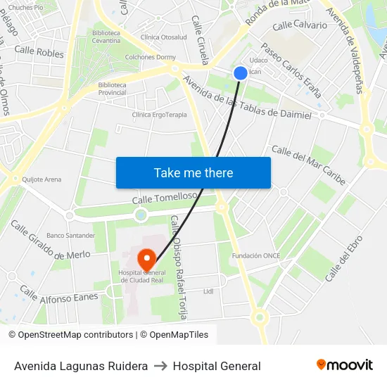Avenida Lagunas Ruidera to Hospital General map