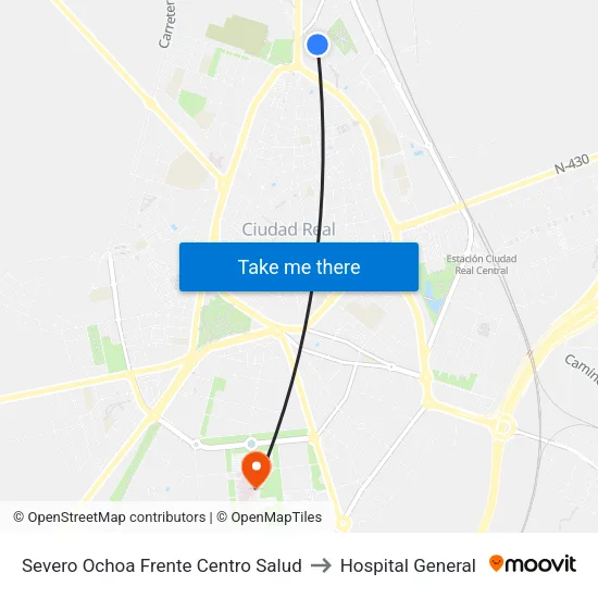 Severo Ochoa Frente Centro Salud to Hospital General map