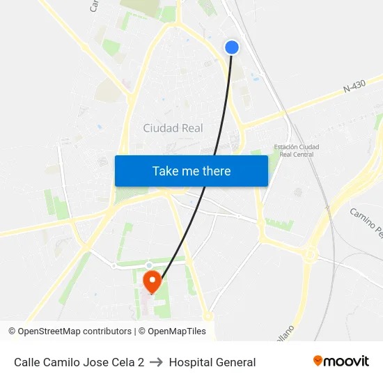 Calle Camilo Jose Cela 2 to Hospital General map