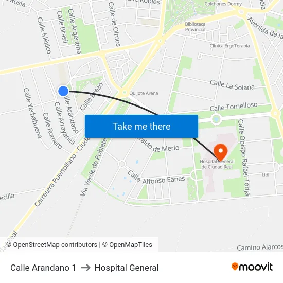 Calle Arandano 1 to Hospital General map