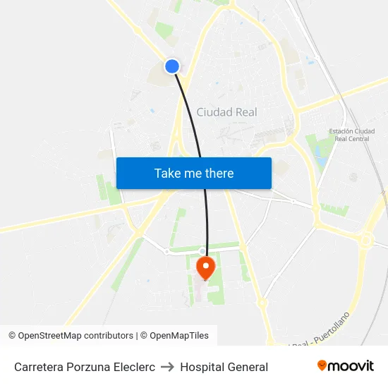 Carretera Porzuna Eleclerc to Hospital General map