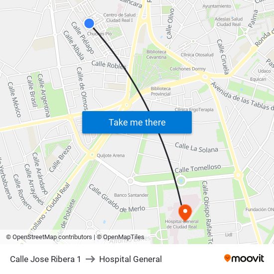 Calle Jose Ribera 1 to Hospital General map