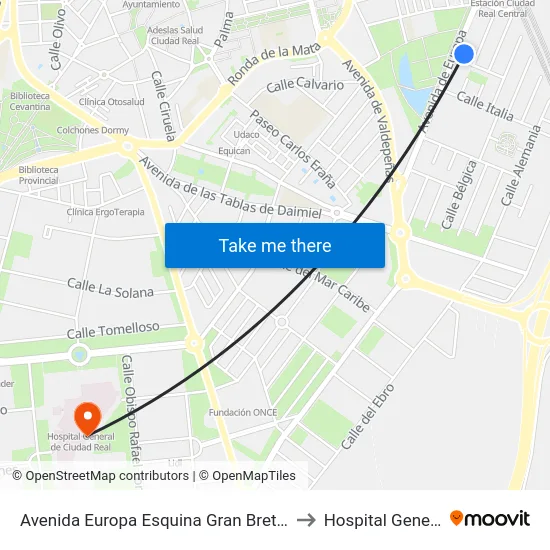 Avenida Europa Esquina Gran Bretaña to Hospital General map