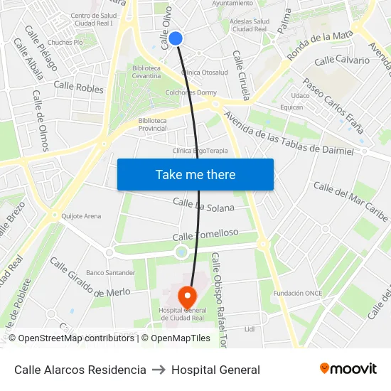 Calle Alarcos Residencia to Hospital General map