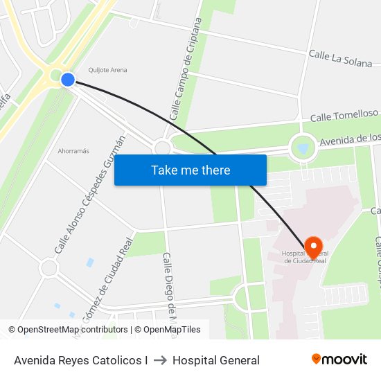 Avenida Reyes Catolicos I to Hospital General map