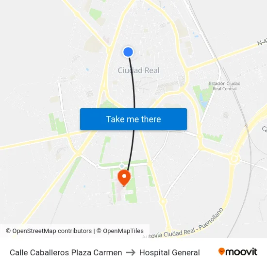 Calle Caballeros Plaza Carmen to Hospital General map