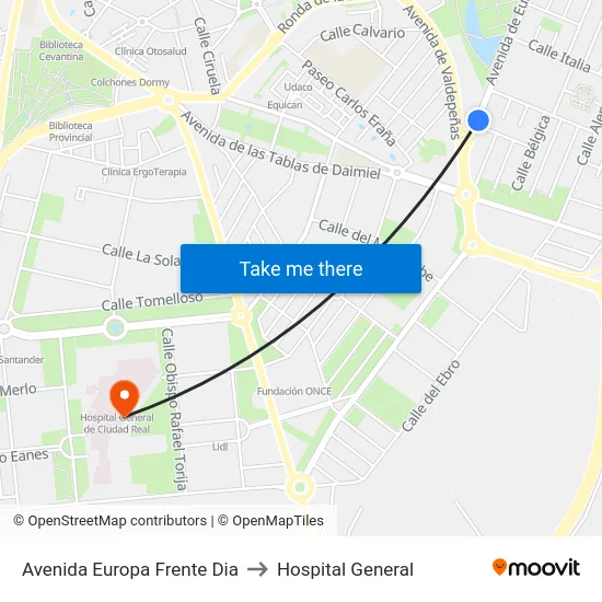 Avenida Europa Frente Dia to Hospital General map