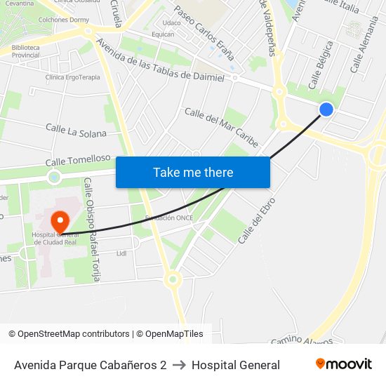 Avenida Parque Cabañeros 2 to Hospital General map