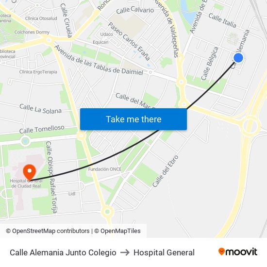 Calle Alemania Junto Colegio to Hospital General map