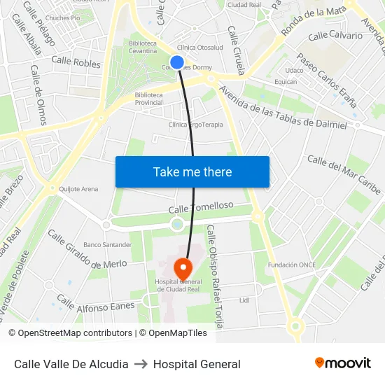 Calle Valle De Alcudia to Hospital General map