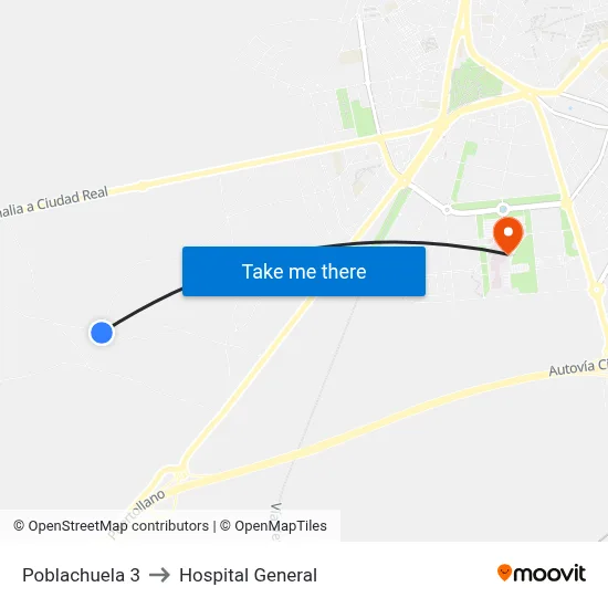 Poblachuela 3 to Hospital General map