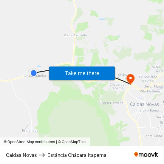 Caldas Novas to Estância Chácara Itapema map