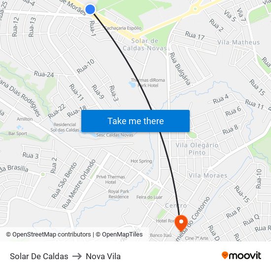 Solar De Caldas to Nova Vila map