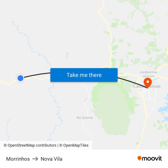Morrinhos to Nova Vila map