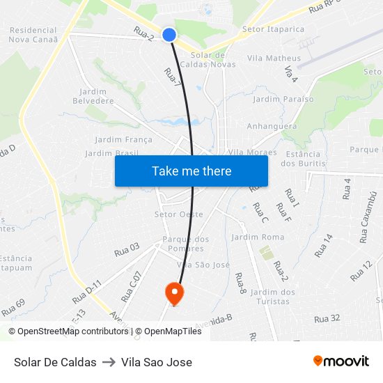 Solar De Caldas to Vila Sao Jose map