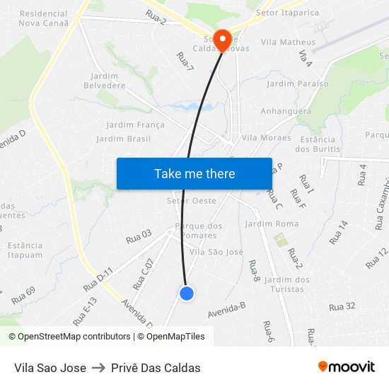 Vila Sao Jose to Privê Das Caldas map