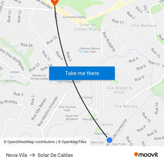 Nova Vila to Solar De Caldas map