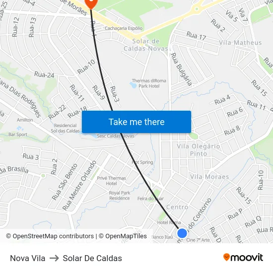 Nova Vila to Solar De Caldas map