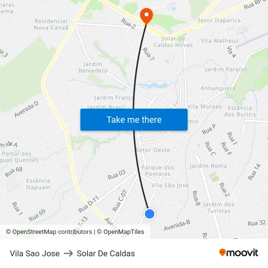 Vila Sao Jose to Solar De Caldas map
