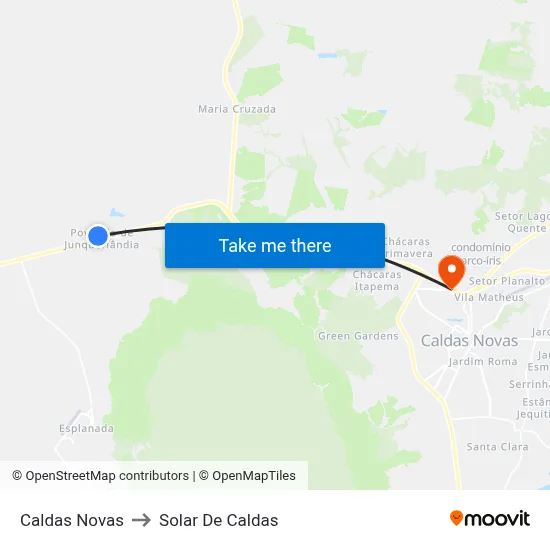 Caldas Novas to Solar De Caldas map