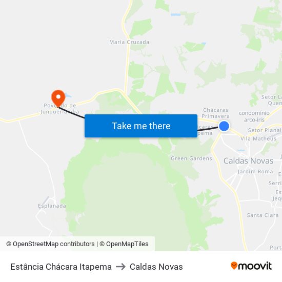 Estância Chácara Itapema to Caldas Novas map