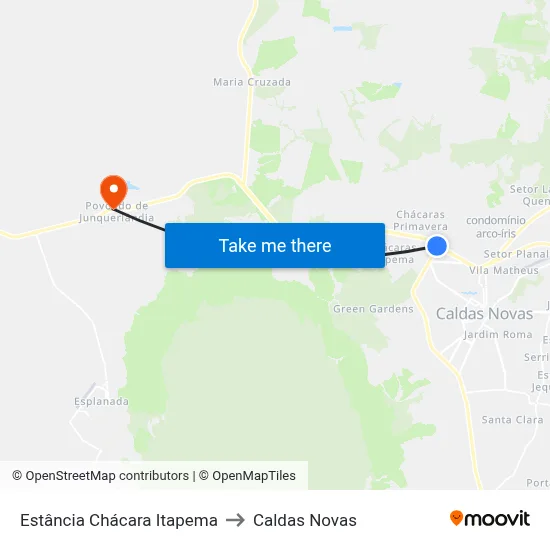 Estância Chácara Itapema to Caldas Novas map