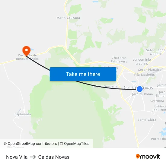 Nova Vila to Caldas Novas map