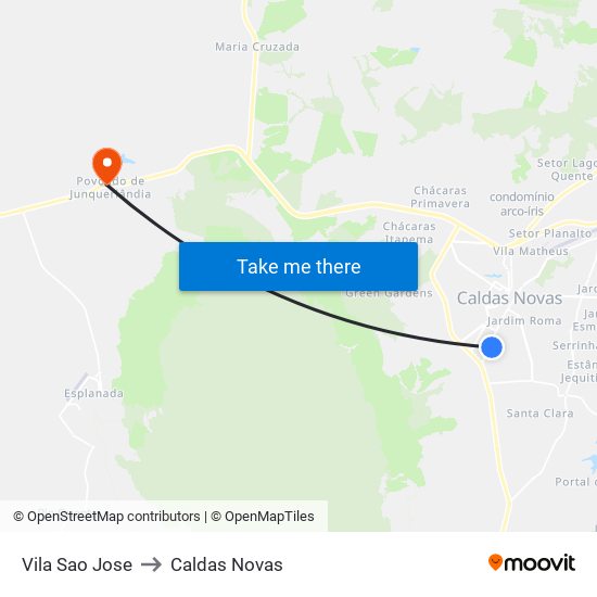 Vila Sao Jose to Caldas Novas map