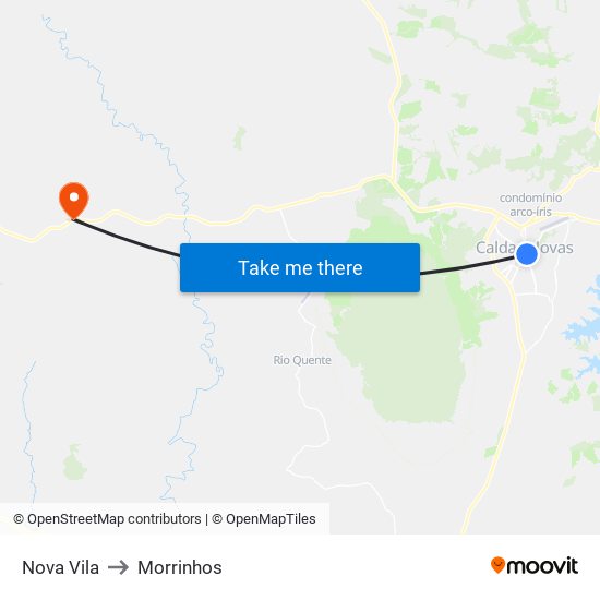 Nova Vila to Morrinhos map