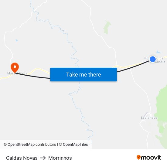 Caldas Novas to Morrinhos map