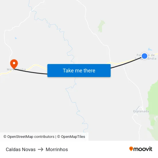 Caldas Novas to Morrinhos map