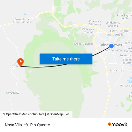 Nova Vila to Rio Quente map
