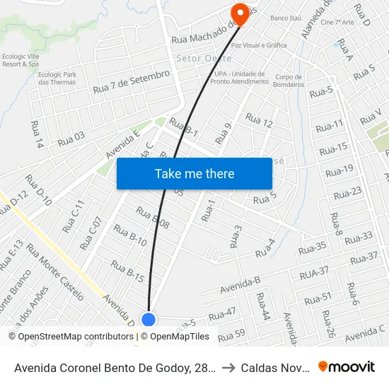Avenida Coronel Bento De Godoy, 2827 to Caldas Novas map