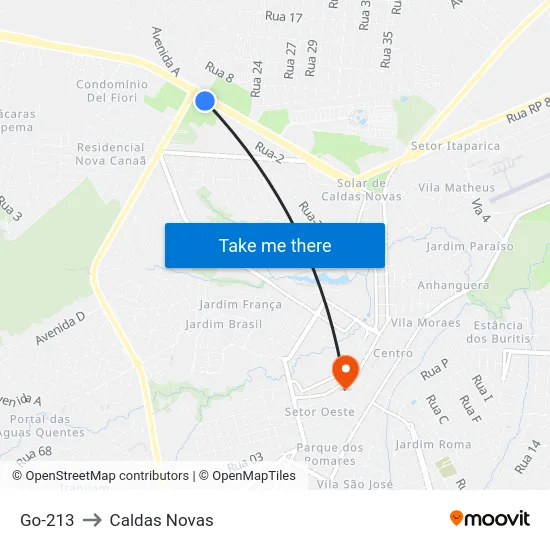 Go-213 to Caldas Novas map
