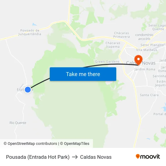 Pousada (Entrada Hot Park) to Caldas Novas map