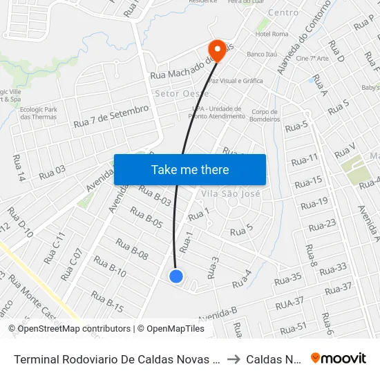 Terminal Rodoviario De Caldas Novas (Chegada) to Caldas Novas map