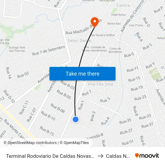 Terminal Rodoviario De Caldas Novas (Saídas) to Caldas Novas map