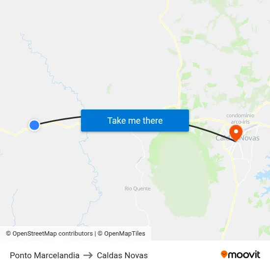 Ponto Marcelandia to Caldas Novas map