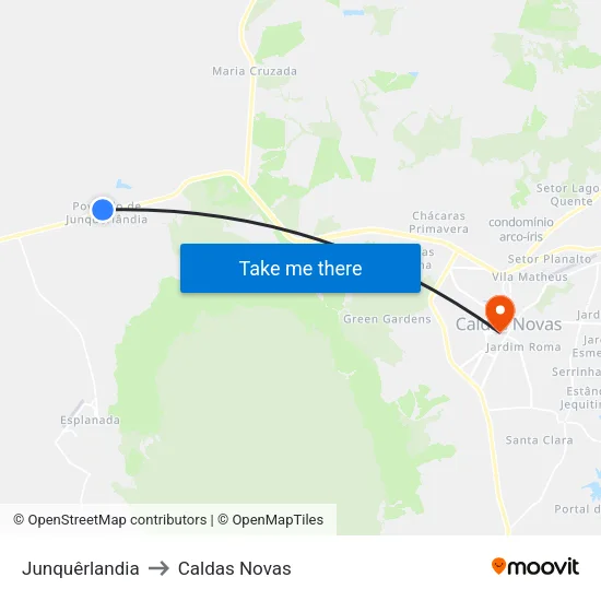Junquêrlandia to Caldas Novas map