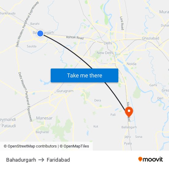 Bahadurgarh to Faridabad map