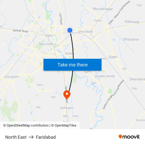 North East to Faridabad map