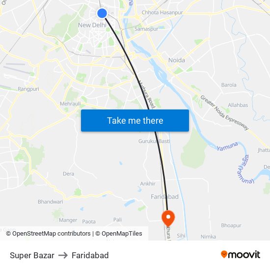 Super Bazar to Faridabad map