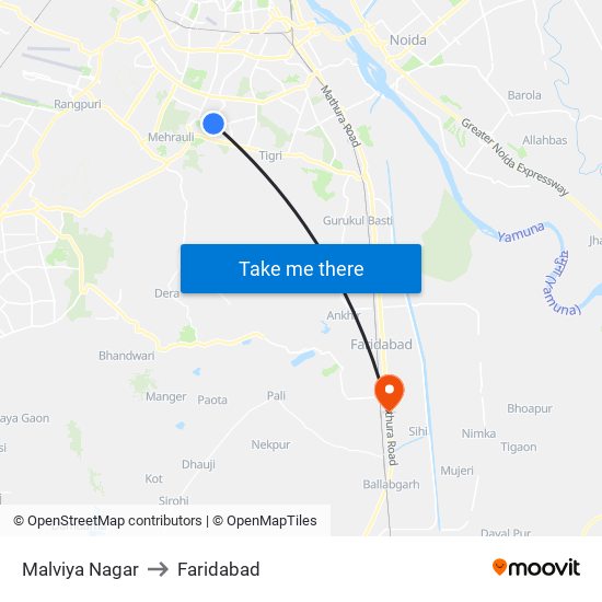 Malviya Nagar to Faridabad map